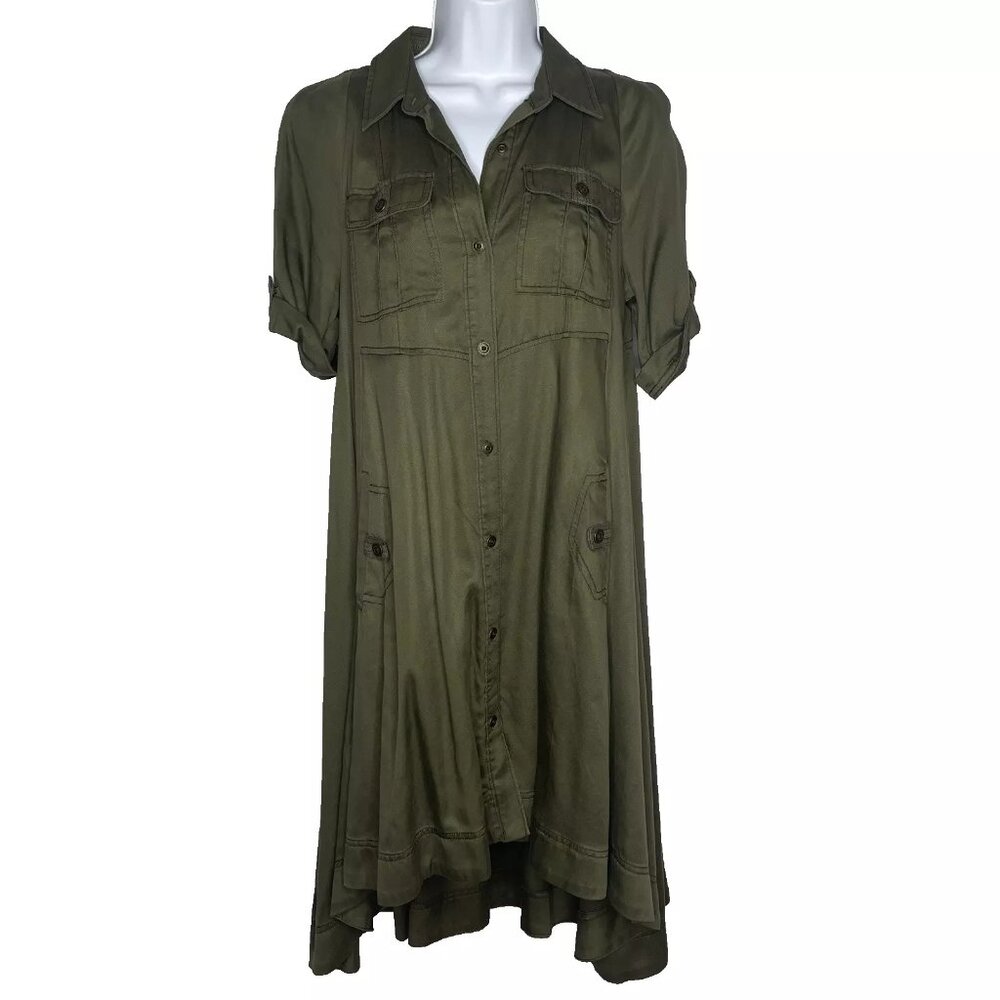 Anthropologie Holding Horses Utility Shirt Dress Size 4 Olive Green Military